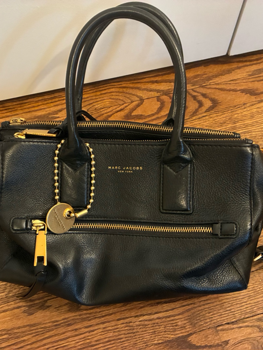 Marc Jacobs Black Leather Satchel with Gold Accents